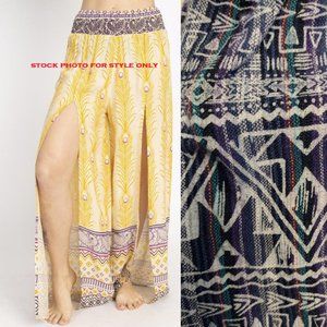 Lakhays | Ultra Wide Leg Front Slit Boho Tribal Flowy Pants